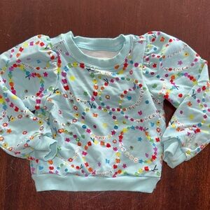 Little Sleepies Mint Blue Sweatshirt with Multicolor Heart & Flower Circles